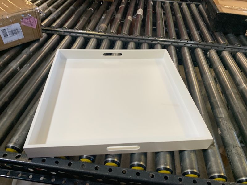 Photo 1 of Hanobe Square Large Ottoman Tray: Modern Extra Large White Serving Decorative Trays with Cutout Handles for Living Room Coffee Table Home, 20"
