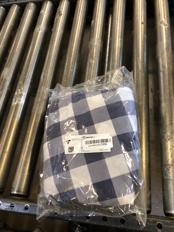 Photo 1 of Smiry Round Picnic Tablecloth, Elastic Waterproof Fitted Vinyl Tablecloths for 45"-56" Tables, Flannel Backed Buffalo Plaid Table Cover for Dining, Camping, Outdoor, White and Navy