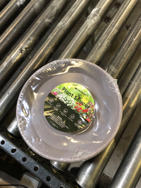 Photo 1 of Maygrove 6 Pack Plant Saucer, 8 10 12 inch Plant Saucers for Indoor, Heavy Duty Plastic Plant Trays for pots, Grow Bags, Bird Baths, Flower Drip Trays for Indoor and Outdoor Uses (10", Gray)