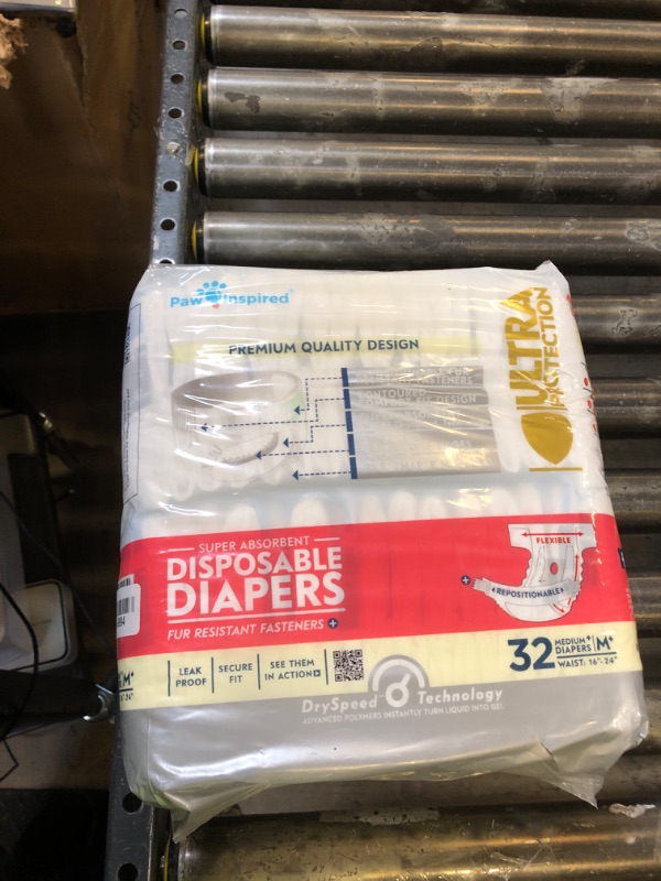 Photo 1 of Paw Inspired 32ct Disposable Dog Diapers | Female Dog Diapers Ultra Protection | Diapers for Dogs in Heat, Excitable Urination, or Incontinence (Medium Plus)