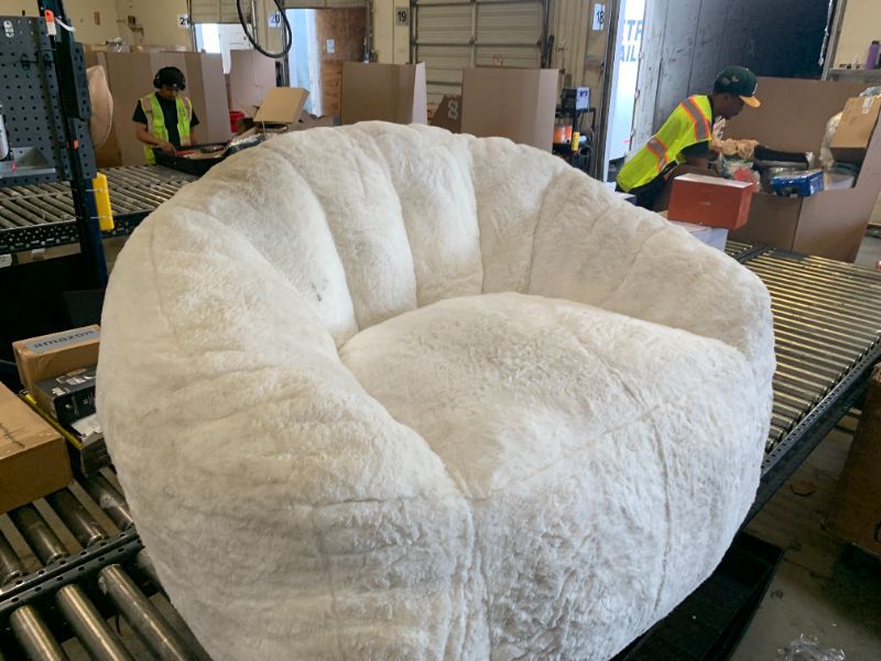 Photo 1 of MAXYOYO Giant Bean Bag Chair - Fluffy Shaggy Floor Sofa with Shell Design, White