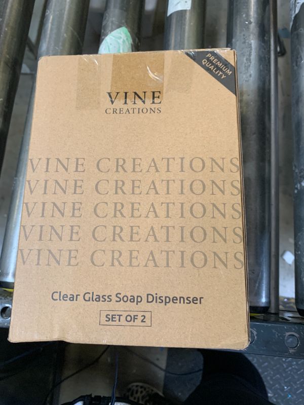 Photo 1 of Vine Creations Clear Glass Soap Dispenser, 2 Pack Kitchen Soap Dispenser Set with Stainless Steel Pump, 16 oz Dish Soap and Hand Soap Dispensers for Bathroom with Waterproof Labels