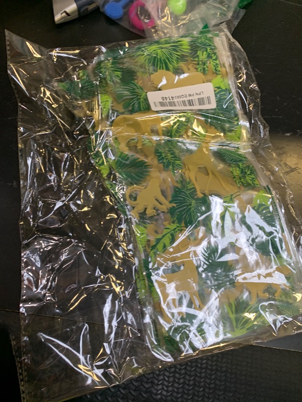 Photo 1 of 100 Pieces Jungle Animal Cellophane Treat Bags, Green Gold Safari Animal Palm Leaves Plastic Candy Goodie Bags with 100 Gold Twist Ties for Wild One Safari Baby Shower Birthday Party Favors