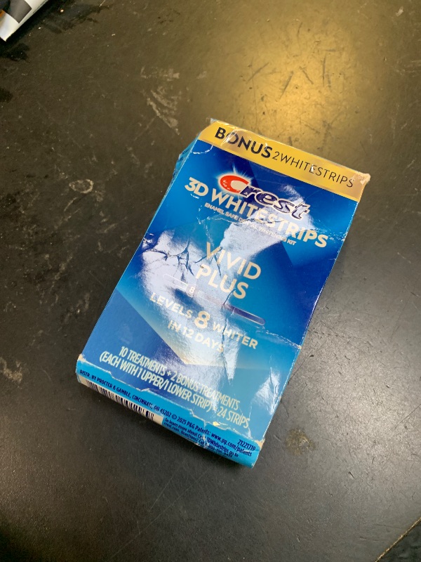 Photo 1 of Crest 3D Whitestrips Vivid Plus, Teeth Whitening Strip Kit, 10 Treatments + 2 Bonus Treatments (Each with 1 Upper/1 Lower Strip), 24 Strips, 8 Levels Whiter, Teeth Whitening Kit EXP 12/05/26