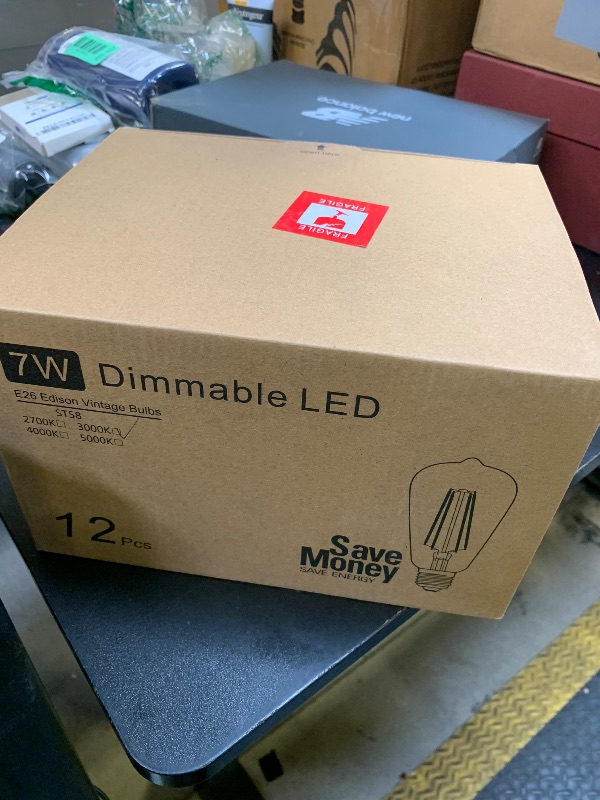 Photo 1 of Vintage LED Edison Bulbs 60 Watt Equivalent Dimmable 7W ST58 LED Filament Light Bulbs Warm White 3000K Antique Style Lighting High Brightness 800LM E26 Medium Base Clear Glass for Home Office, 12 Pack