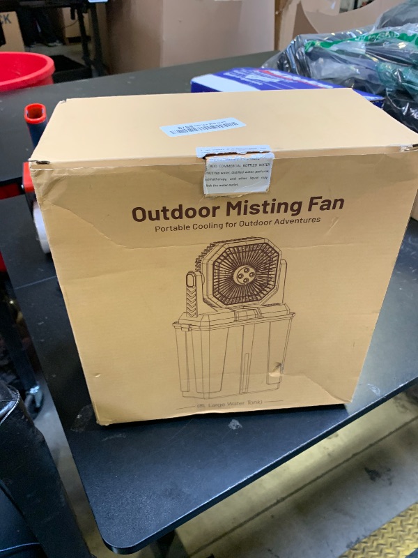 Photo 1 of Portable Misting Fan, Rechargeable Outdoor Cooler, Battery Operated Personal Fan with3 Speeds & 8L Bucket for Patio, Camping,Hiking, Backyard, Travel, Desk,Pool, Beach