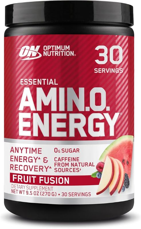 Photo 1 of Optimum Nutrition Amino Energy - Pre Workout with Green Tea, BCAA, Amino Acids, Keto Friendly, Green Coffee Extract, Energy Powder - Fruit Fusion, 30 Servings (Packaging May Vary)
 exp 01/15/2027
