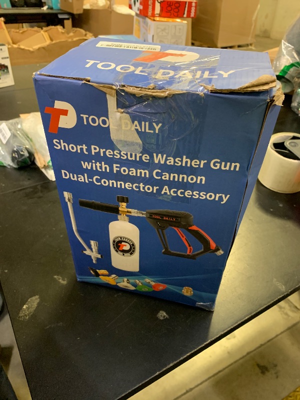 Photo 1 of Tool Daily Short Pressure Washer Gun with Foam Cannon, Dual Connector Accessory, 1/4 Inch Quick Connect, 5 Spray Nozzle Tips, 1 Liter