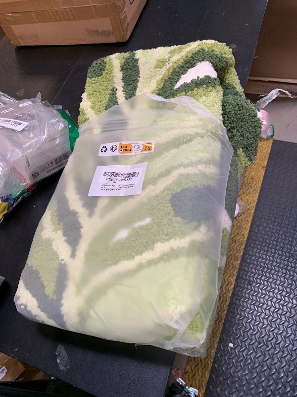 Photo 1 of DEXI Leaf Bathroom Rugs Monstera, 31.5x47 Tropical Plant Shaped Bath Mat Green, Washable Shower Floor Bathmat Toilet Carpet Non Slip