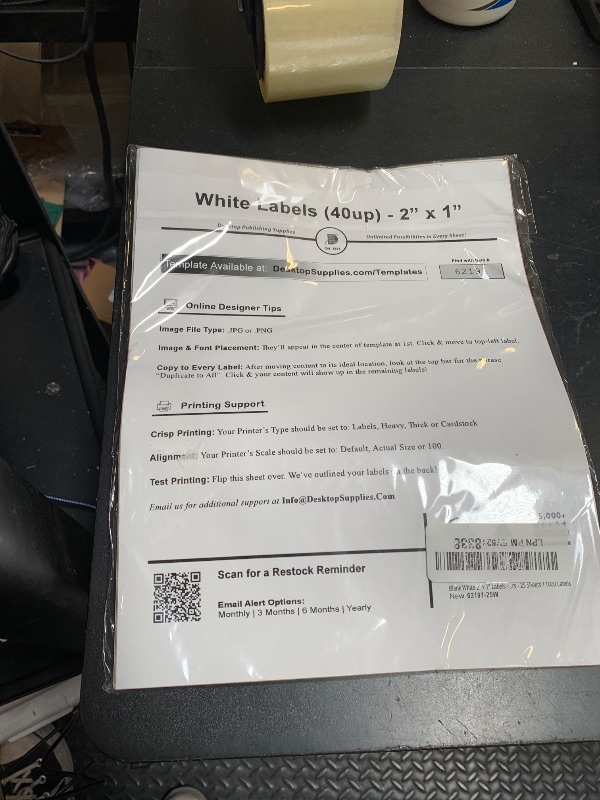 Photo 1 of Blank White 2" x 1" Labels - 40 Labels Per Sheet - for Inkjet & Laser Printers - 25 Sheets / 1000 Labels