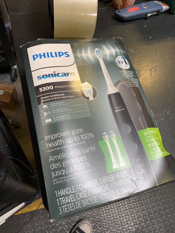 Photo 1 of Philips Sonicare ProtectiveClean 5300 Rechargeable Electric Toothbrush, with Pressure Sensor, 3 Cleaning Modes, SmarTimer and QuadPacer, with 2 Bonus Brush Heads, Travel Case, Black, Model HX6423/34