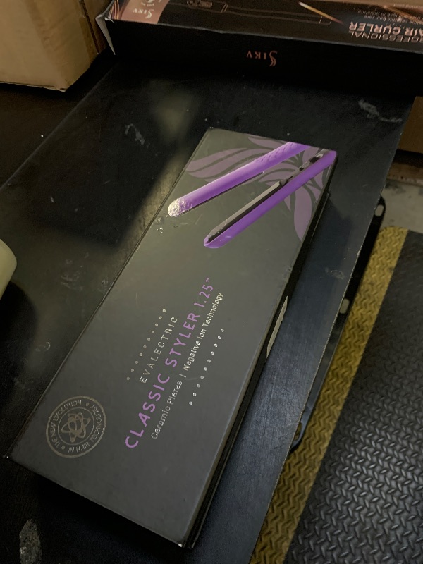 Photo 1 of Evalectric Classic Styler Ceramic Flat Iron - Styling Iron with 1.25 Inch Floating Plates - Negative Ion Technology for Healthy Hair - Dual Voltage Hair Straightener - Deep Purple
