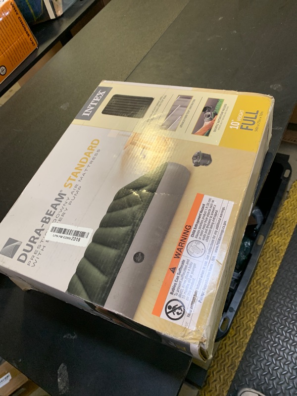 Photo 1 of Intex 64778E Dura-Beam Standard Prestige Air Mattress: Fiber-Tech – Full Size – Hand-Held Battery Pump – 10in Bed Height – 600lb Weight Capacity