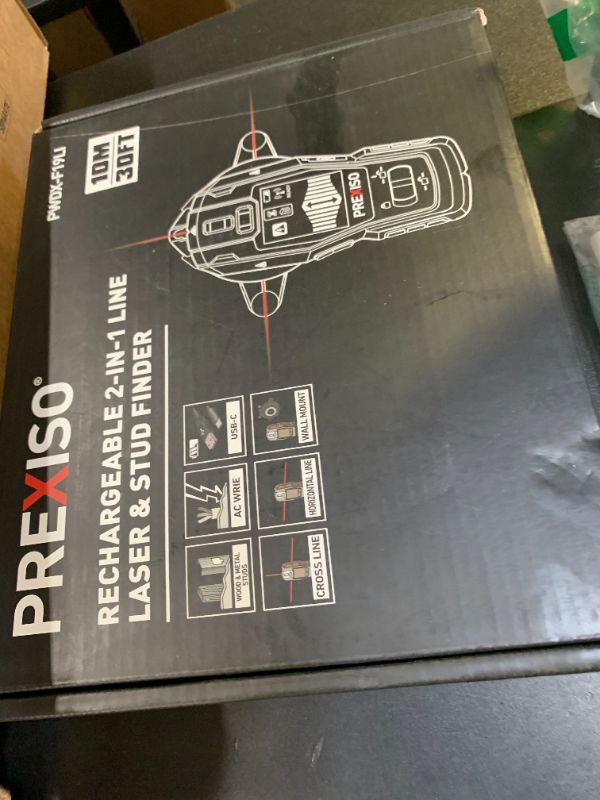 Photo 1 of PREXISO 2-in-1 Stud Finder with Laser Level, Rechargeable Multi Surface Cross Line Laser & Wall Stud Scanners Tool for Hanging Frames & Picture, Wood Ac Wire Metal Studs Joist Pipe Detection
