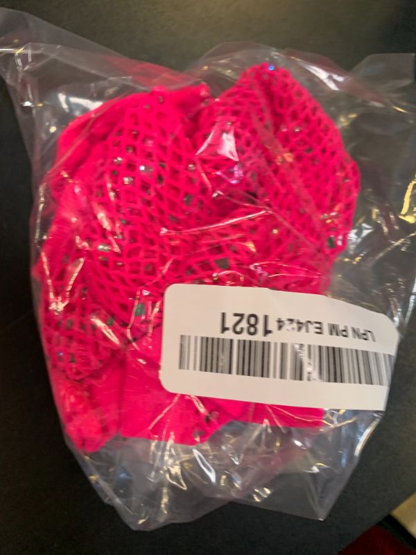 Photo 1 of OTPEH Women Fishnet Rhinestone Gloves Fingerless Kids Fish Net Arm Sleeve Warmers 80s Emo Scene Accessories Pink