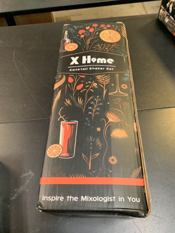 Photo 1 of X Home Cocktail Shaker Set, Professional 4-Piece Bartender Kit with Boston Shaker, Hawthorne Strainer, Double Measuring Cocktail Jigger, and 10-inch Mixing Spoon, Bartender's Choice