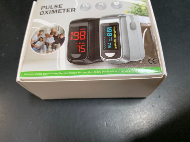 Photo 1 of Fingertip Pulse Oximeter Blood Oxygen Monitor Pulse Ox, Heart Rate and Fast Spo2 Reading Oxygen Meter with OLED Screen Included Batteries and Lanyard