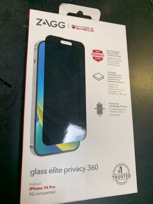 Photo 1 of ZAGG InvisibleShield Glass Elite Privacy 360 Screen Protector for Apple iPhone 14 Pro - Four-Way Privacy Filter, 5X Stronger, EZ Apply Install