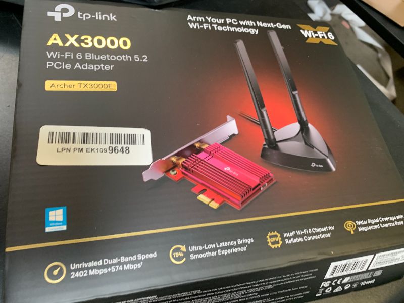 Photo 1 of TP-Link WiFi 6 AX3000 PCIe WiFi Card (Archer TX3000E), Up to 2400Mbps, Bluetooth 5.3, 802.11AX Dual Band Wireless Adapter with MU-MIMO, OFDMA, Ultra-Low Latency, Supports Windows 11, 10 (64bit)