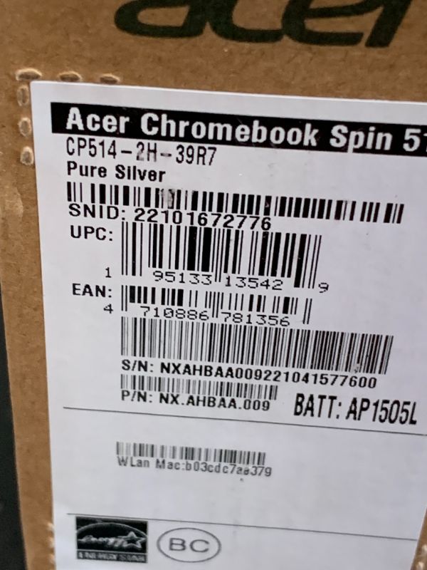 Photo 1 of Acer Chromebook Enterprise Spin 514 Convertible Laptop | Intel Core i3-1110G4 | 14" FHD IPS Touch Gorilla Glass | 8GB LPDDR4X | 128GB SSD | Wi-Fi 6 | Backlit Keyboard | Chrome OS | CP514-2H-39R7