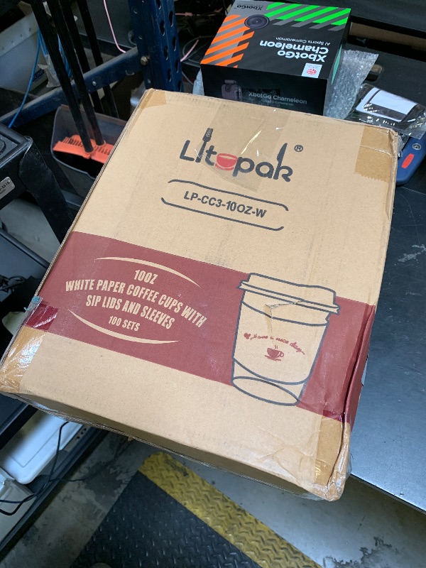 Photo 1 of LITOPAK 100 Pack Disposable Coffee Cups with Lids and Kraft Sleeves, 10 oz White Coffee Cups, Paper coffee Cups for Hot Drinks