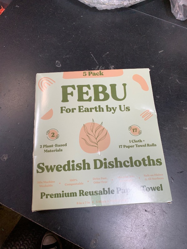 Photo 1 of FEBU Swedish Dishcloths for Kitchen | 5 Pack Black Minimalist Reusable Paper Towels Washable | Swedish Dish Towels | Non-Scratch Cellulose Sponge Cloths | No Odor, Biodegradable Cleaning Cloths