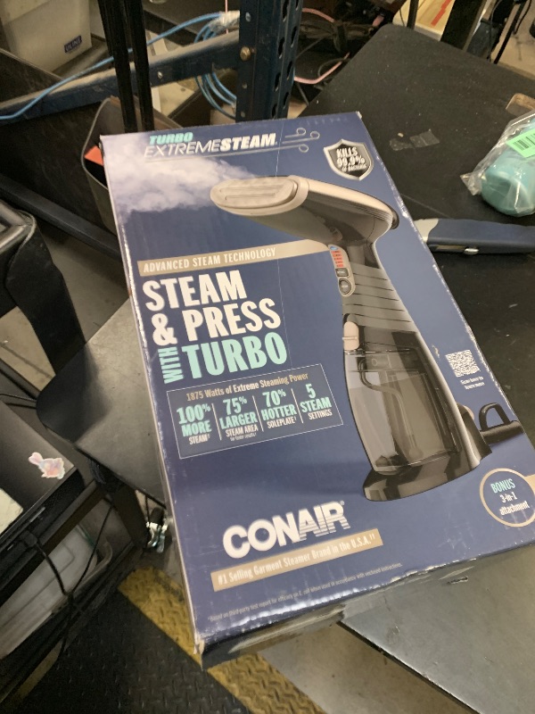Photo 1 of Conair Handheld Garment Steamer for Clothes, Turbo ExtremeSteam 1875W Fabric Steamer, Portable Handheld Design, Strong Penetrating Steam, Amazon Exclusive, Black