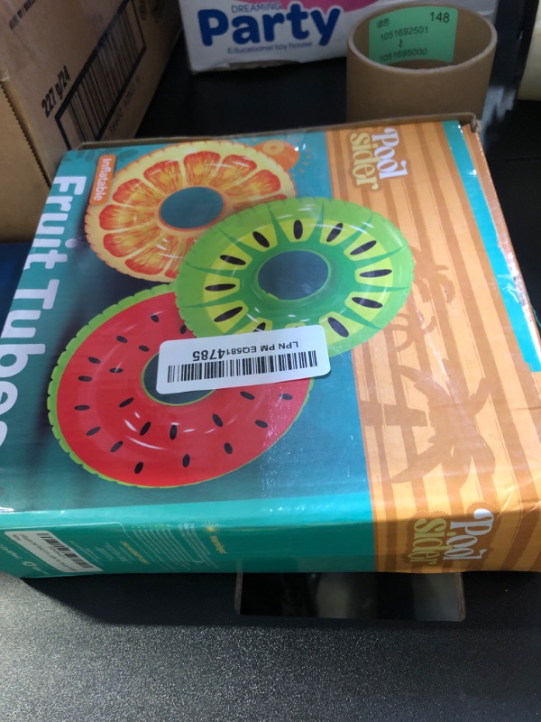 Photo 1 of Inflatable Pool Floats (3 Pack) | Large Fruit Pool Floaties (32" Diameter) | 3 Pack Pool Tube Includes Orange, Watermelon & Kiwi - Pool Tubes for Kids | Inflatable Pool Toys by Poolsider