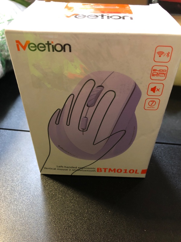 Photo 1 of MEETION Left-Handed Mouse, Ergonomic Mouse Wireless Vertical Mouse, RGB Rechargeable Mice for Bluetooth(5.2 + 3.0) & USB-A with Type-c Adapter 4 Adjustable DPI for Mac/Windows/PC/Tablet/iPad Purple