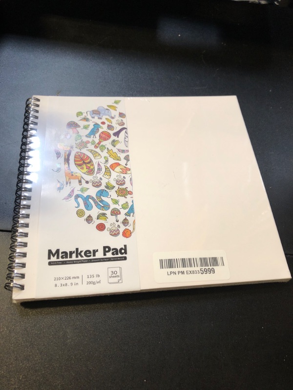 Photo 1 of 135lb/200gsm Marker Paper Pad, 8.3×8.9in Double Sided Bleedproof Sketch Pad, 30 Sheets Art Paper Spiral Sketchbook, Smooth Painting Coloring Alcohol Marker Paper for DIY, Gift