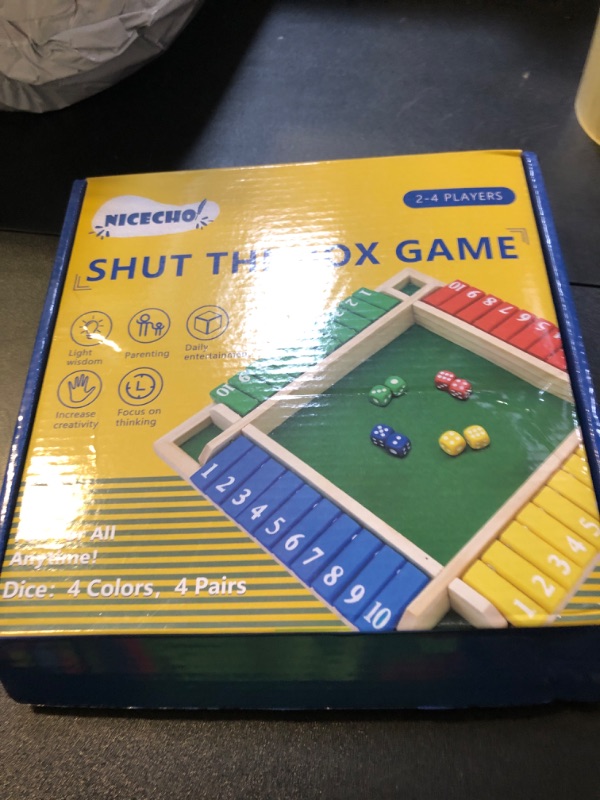 Photo 1 of Nicecho Shut The Box Dice Game,2-4 Player Family Wooden Board Table Math Games for Adults and Kids, 8 Dices Classics Tabletop Version Games for Classroom,Home,Party or Pub