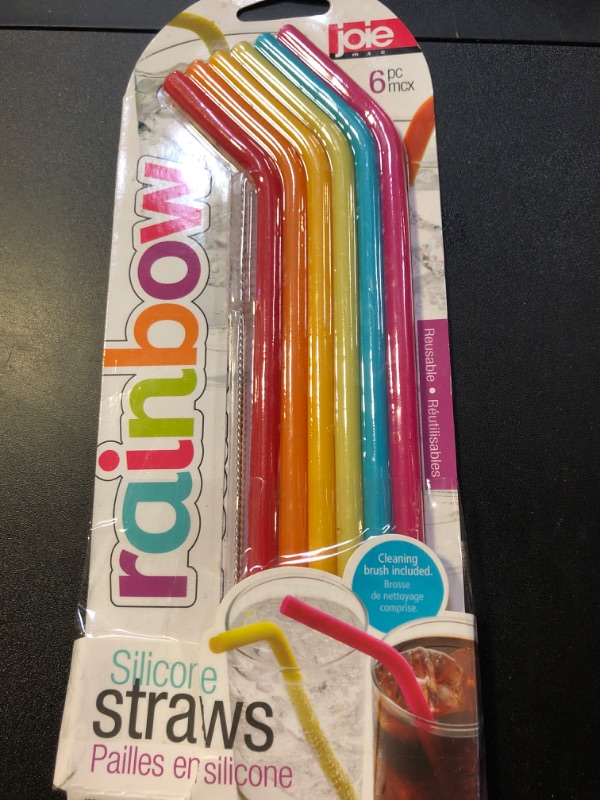 Photo 1 of Joie Silicone Straws with Cleaning Brush, Set of 6, Rainbow Color Assortment