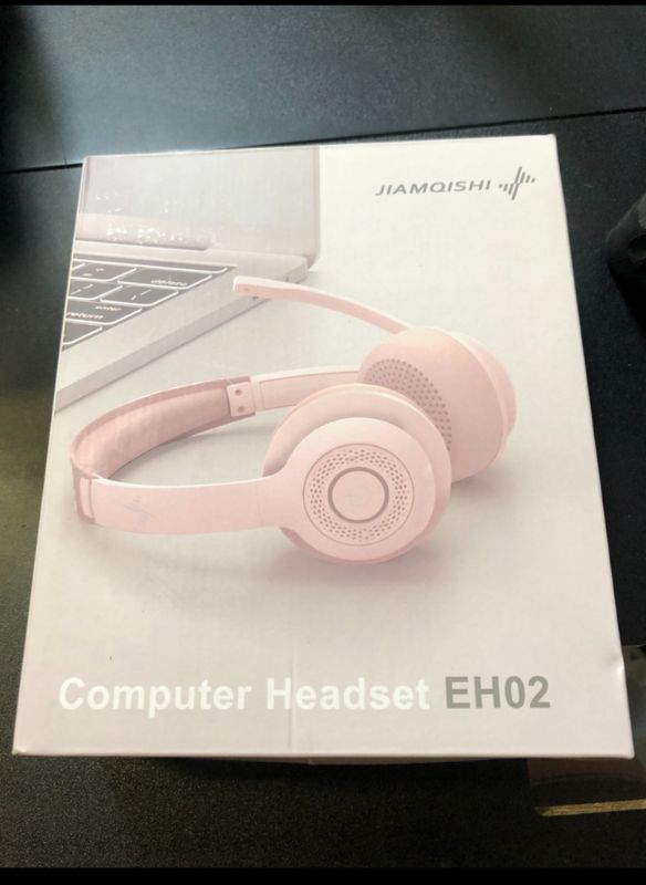 Photo 1 of JIAMQISHI Wireless Headset with AI Noise Cancelling Microphone Bluetooth Headset - Bluetooth V5.2 Headphones with USB Dongle & Mic Mute for Computer/Laptop/PC/iPhone/Android/Cell Phones (Pink)