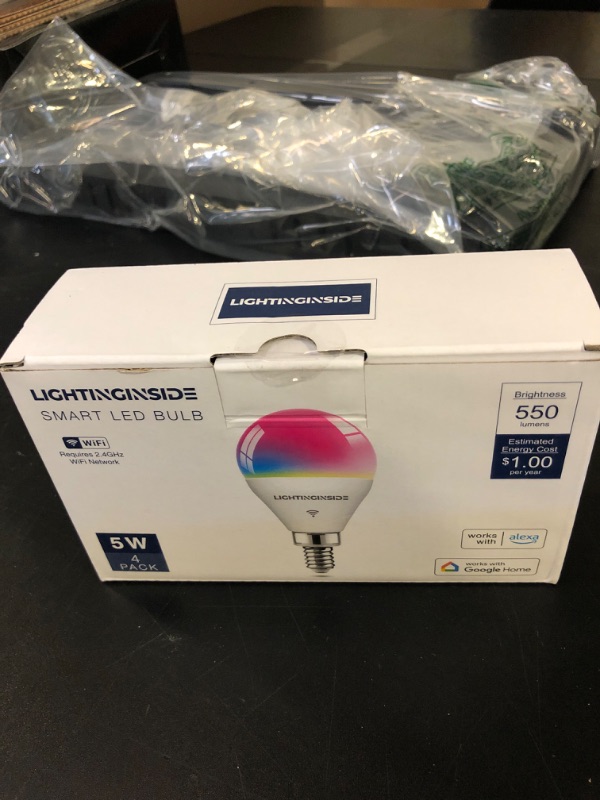 Photo 1 of Lightinginside E12 Smart Light Bulbs 50W Equiv., G16.5 RGBCW Candelabra Chandelier Ceiling Fan Smart Bulb Works with Alexa/Google Home/Smart Life, 5W 550LM, 2.4G WiFi Bluetooth Bulb, ETL Listed, 4PCS