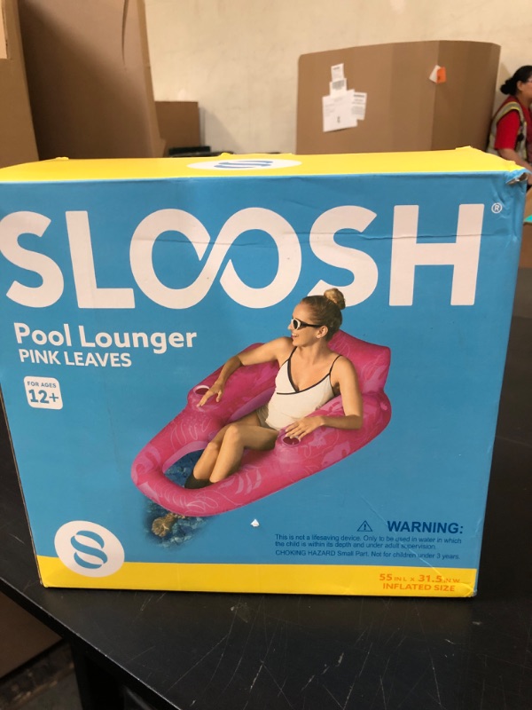 Photo 1 of SLOOSH Premium Inflatable Pool Floats Lounger Adult, Fabric Pool Floaties Lounge with Cup Holders Backrest Recliner for Pool Party (Pink)