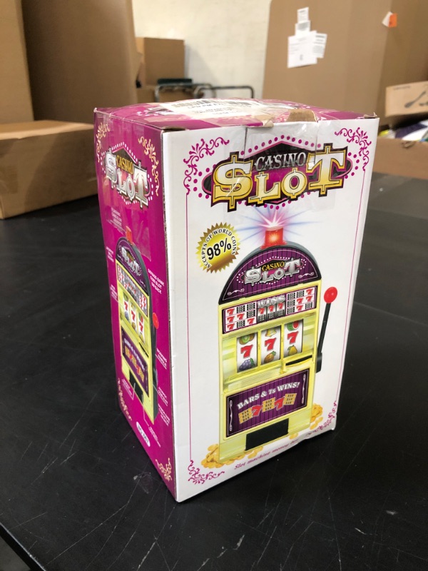 Photo 1 of Slot Machine Money Bank for Adults (8.3 * 4.2 * 3.9inch), Lucky Seven Casino Games Toy Piggy Bank with Flashing Lights and Jackpot Sounds for Party and Family-Purple