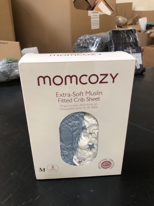Photo 1 of Momcozy Muslin Fitted Mini Crib Sheets, 38''x26'', 2 Pack Soft Breathable Natural Cotton Baby Mattress Sheet, 360° Mattress Wrapping No Slip Boys Girls Neutral Toddler Bed Sheet, Blue Star Moon