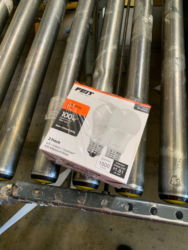 Photo 1 of Feit Electric A19 LED Light Bulbs, 100W Equivalent, Non Dimmable, 1500 Lumens, E26 Standard Base, 2700k Soft White, 80 CRI, 10 Year Lifetime, Energy Efficient, A1600/827/10KLED/2, 2 Pack