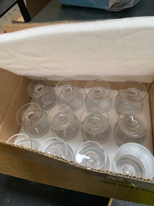 Photo 1 of 12Pcs Vintage Ribbed Wine Glasses, 8 oz Origami Style Goblet Glasses, Clear Short Stem Water Goblets, Cocktail Glasses Glassware for Iced Tea, Beer, Juice, Whiskey, Party