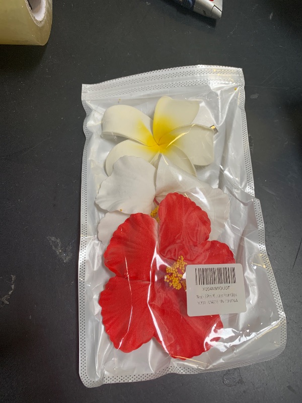 Photo 1 of 3 PCS Hawaiian Foam Flower Hair Clip Set White and Red Hibiscus Flowers for Hair White Plumeria Hair Accessories for Women Beach Vacation Wedding Parties