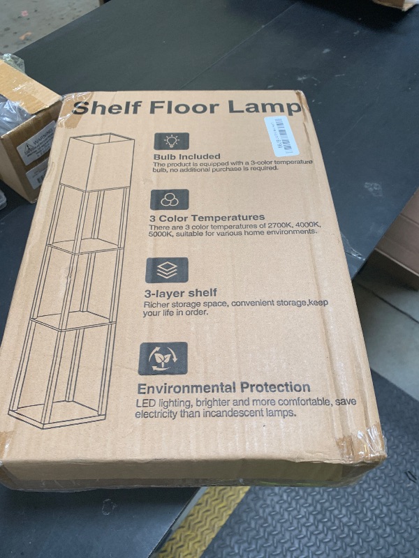 Photo 1 of RUNTOP Floor Lamp with Shelves, Modern Shelf Lamp for Display Storage, 3 Color Temperature Wood Narrow Standing Corner Lamp with 8W Bulb for Living Room Decor, Bedroom, Office, Home Decor(Brown)