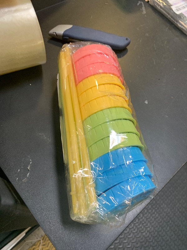 Photo 1 of Mason Jar Lids,Regular mouth canning lids,Plastic Regular Mouth Mason Canning Lids with Straw Hole/Plastic Straws/Silicone Stoppers/Silicone Rings/Cleaning Brush,Decorative Mason Jars Caps (26 Pack)