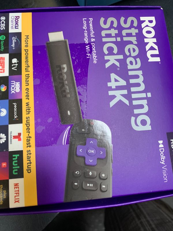 Photo 1 of Roku Streaming Stick 4K - HDR & Dolby Vision Roku Streaming Device for TV with Voice Remote & Long-Range Wi-Fi - Free & Live TV