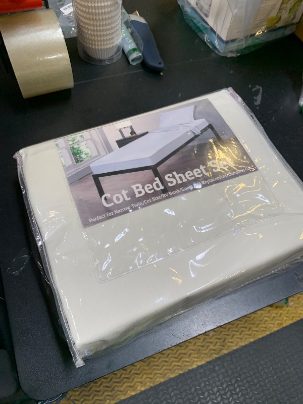 Photo 1 of Cottington Lane 4 Piece Cot Sheets Set 30" X 75" with 6 Inch Deep Pocket Ivory Solid, 100% Egyptian Cotton Cot Sheets, Perfect for Narrow Twin, Camp Bunk,Trifold Mattress, Guest Bed Replacement