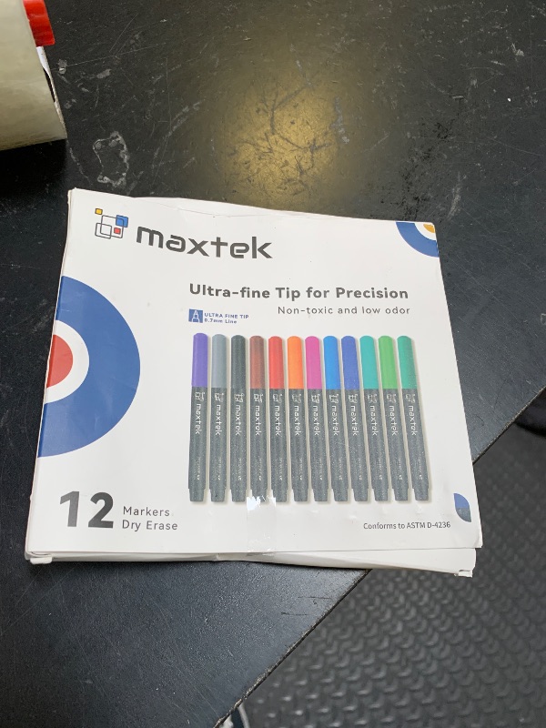 Photo 1 of maxtek Dry Erase Markers, 0.7mm Ultra Fine Tip, Low Odor, 12 Count