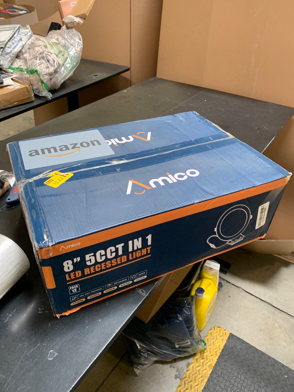 Photo 1 of Amico 12 Pack 8 Inch 5CCT Ultra-Thin LED Recessed Ceiling Light with Junction Box, 2700K/3000K/3500K/4000K/5000K Selectable, 18W Eqv 125W, Dimmable Canless Wafer Downlight, 1600LM High Brightness -ETL