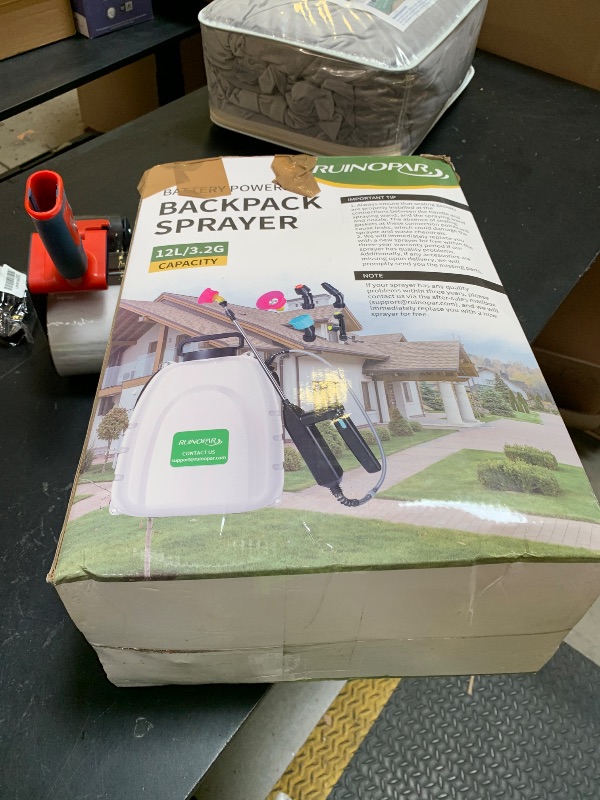Photo 1 of Battery Powered Sprayer 3.2 Gallon,Powerful Electric Sprayer with 5 Mist Nozzles,Rechargeable Handle, 41 in Retractable Wand,Adjustable Shoulder Strap,for Lawn, Garden, Cleaning
