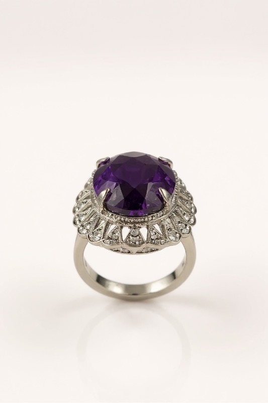 Photo 1 of 10k WHITE GOLD W 10CT AMETHYST & .15CT DIAMOND RING 6G (SIZE 7)  #15 $3500
