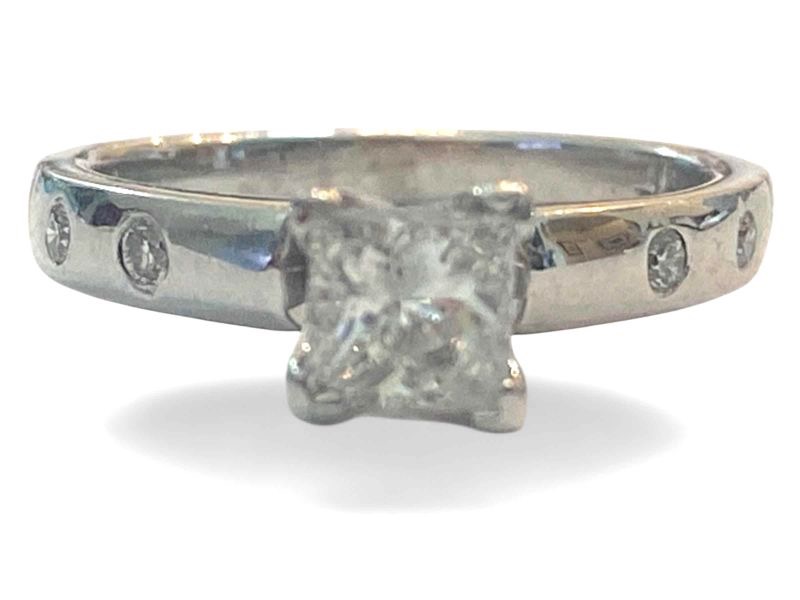 Photo 1 of 14K WHITE GOLD 0.60 PRINCESS CUT DIAMOND RING 3.6G SIZE 5 3/4 #23