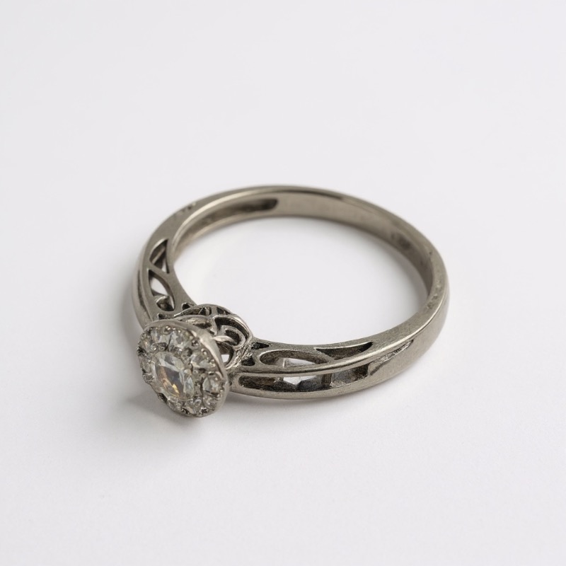 Photo 1 of 14K WHITE GOLD W. .25CT DIAMOND RING-2.56G SIZE 6 3/4 #14